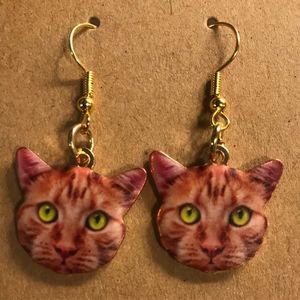 Dangle cat earrings with gold hooks
